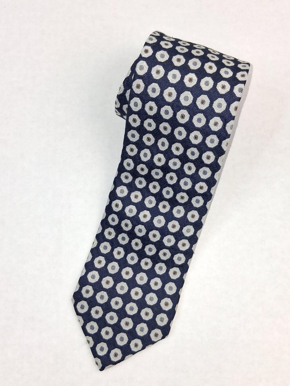 ETON Navy Blue Geometric Design 70% Silk 30% Linen Preppy Necktie